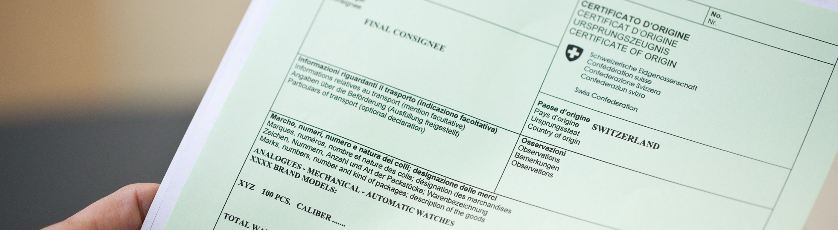 A certificate of origin to proof Swiss origin